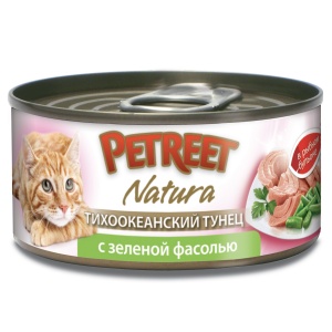 Petreet консервы для кошек кусочки тихоокеанского тунца с зеленой фасолью в рыбном бульоне 70 г