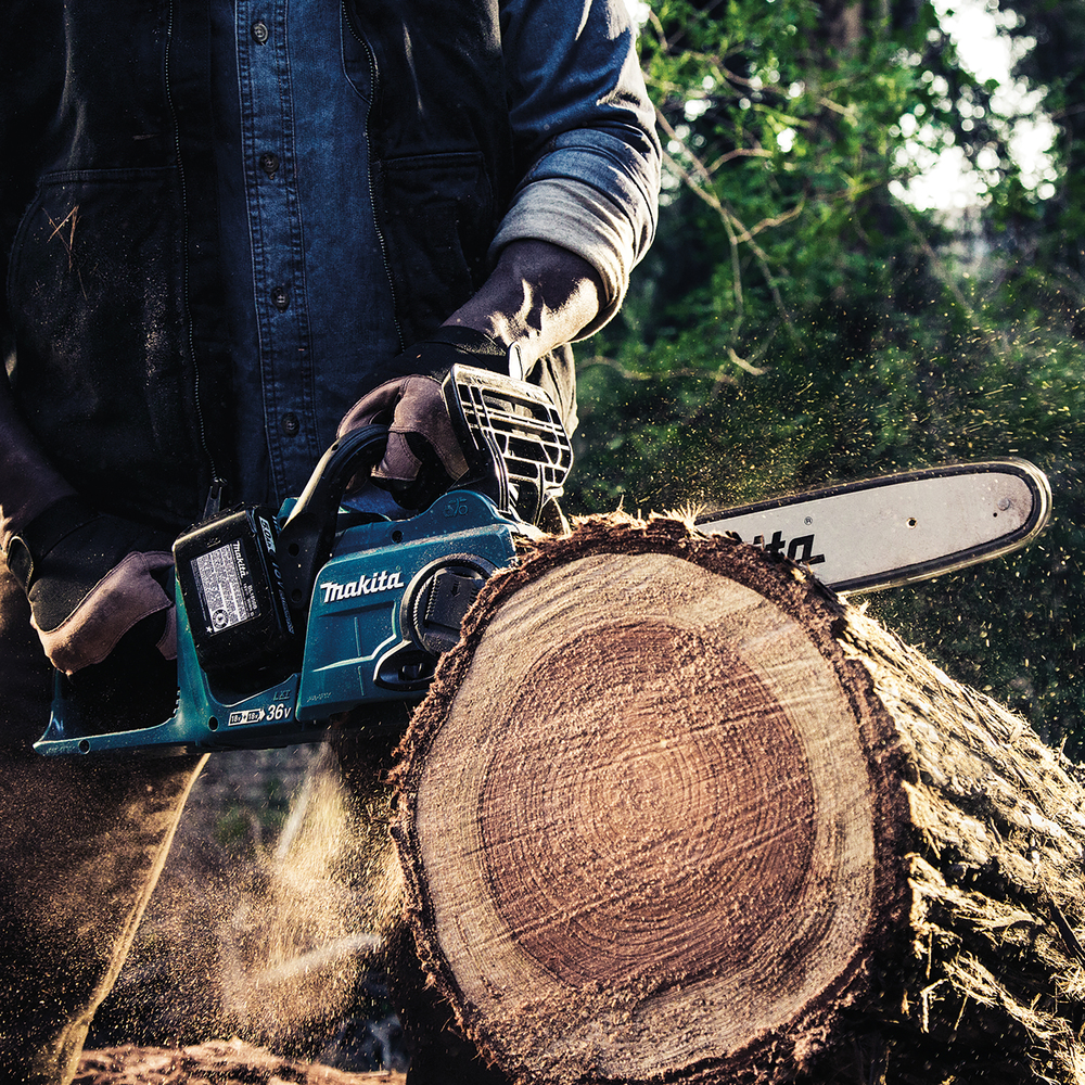 Пила цепная аккумуляторная Makita DUC353PT2 LXT BL 2х18В, 14"/35см, 3/8", 1,1мм, 20м/с, XPT, (2xBL1850B, DC18RD)