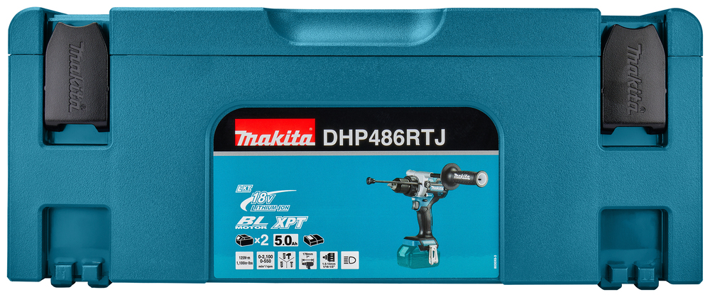 Ударная дрель-шуруповерт аккумуляторная Makita DHP486RTJ LXT 18В, 2х5.0 Ач, 130 Нм, 2100 об/мин