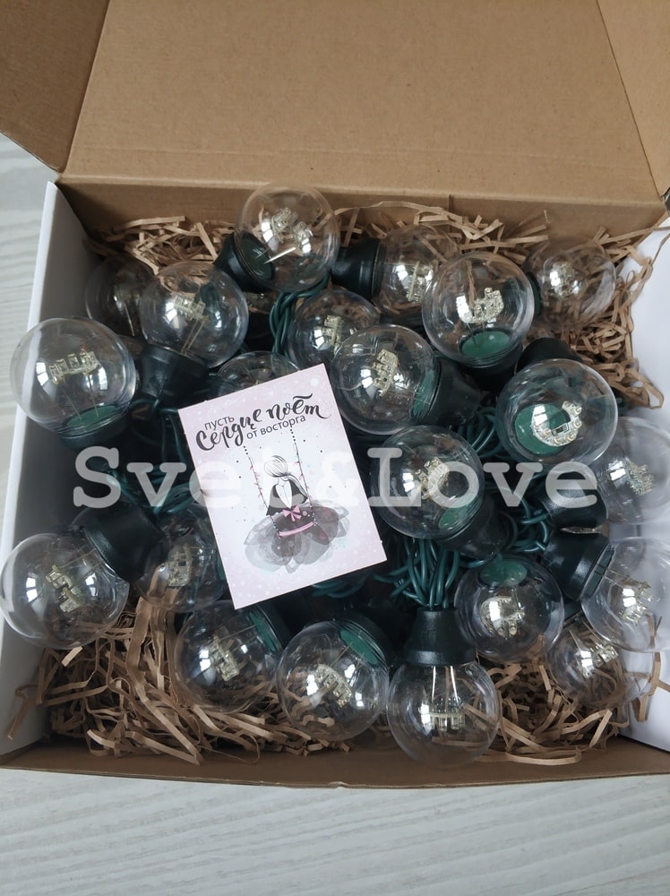 Уличная ретро гирлянда, витой черный провод, 50 лампочек, 1Вт