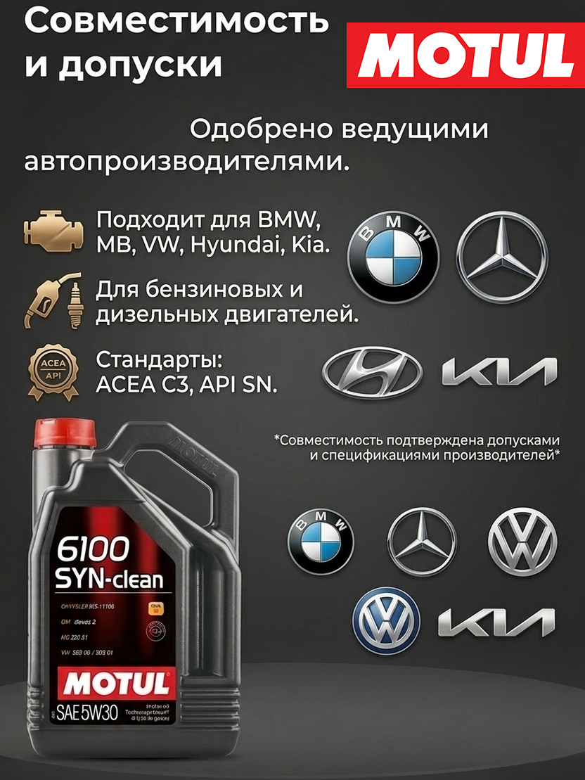 Моторное масло MOTUL 6100 SYN-clean SPEC 5W30 (4 л.)
