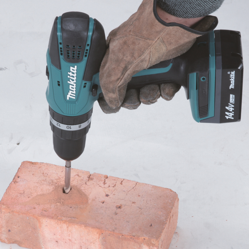 Ударная дрель-шуруповерт аккумуляторная Makita HP347DWE G-серия 14.4В, 2х1.5 Ач, 30 Нм, 1400 об/мин