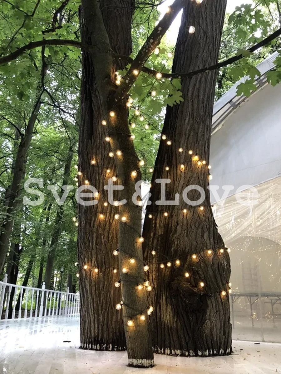 Уличная ретро гирлянда, витой черный провод, 30 лампочек, 1Вт