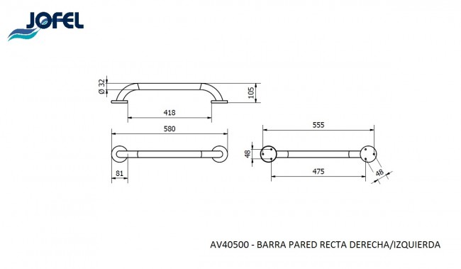 Поручень прямой настенный левый/правый Jofel AV40500