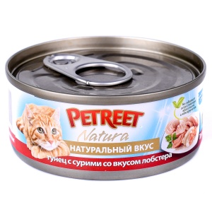 Petreet консервы для кошек кусочки тунца с сурими со вкусом лобстера в рыбном супе 70 г