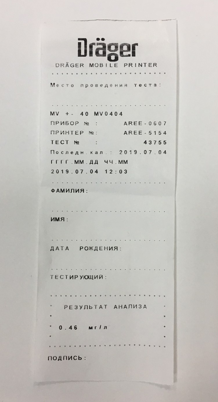 Профессиональный Алкотестер Drager Alcotest 6820 с принтером