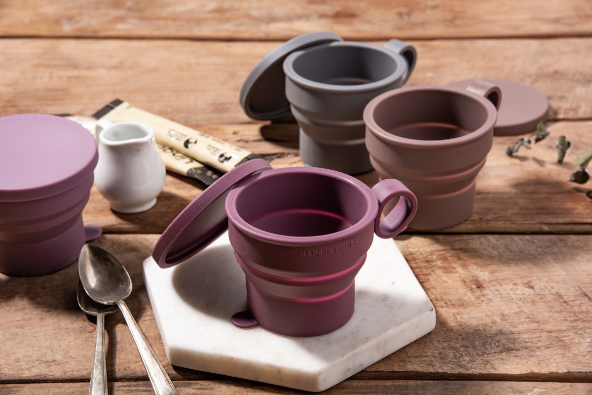 Силиконовая складная кружка с ручкой KF Pastel