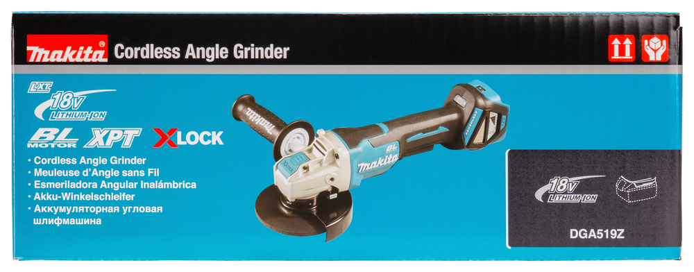 Угловая шлифмашина аккумуляторная с системой крепления диска X-Lock Makita DGA519Z LXT 18В, 125 мм, 3000 - 8500 об/мин, без акб и ЗУ