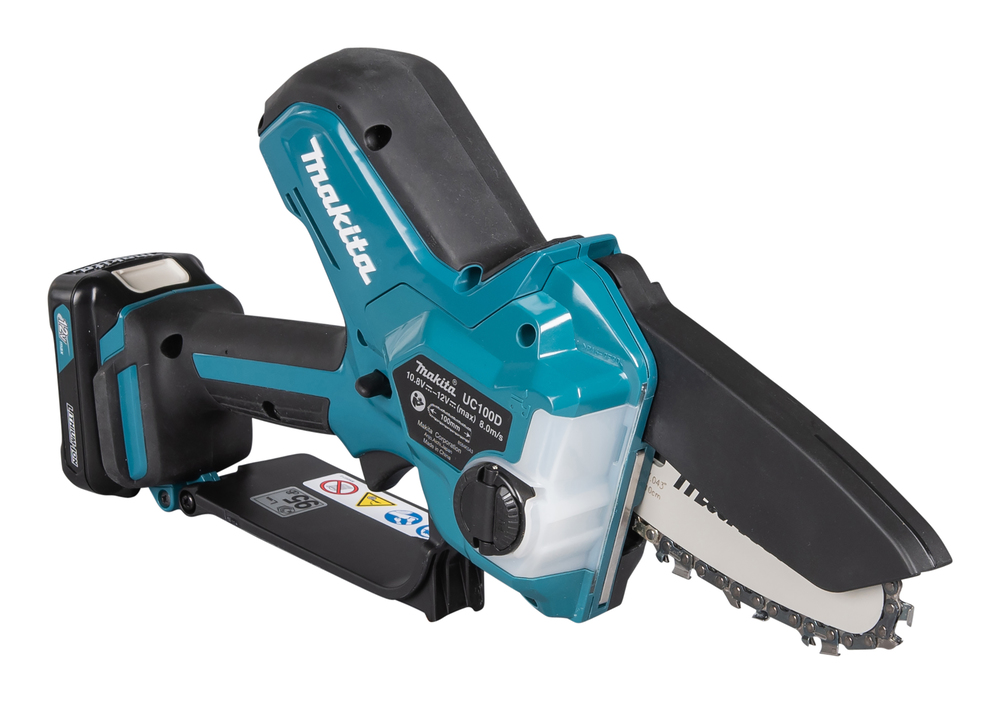 Пила цепная аккумуляторная Makita UC100DWA CXT BL 12В, 210 Вт, 4"/10 см, 0,325", 1,1 мм, 8 м/с, XPT, (BL1021B,DC10WD)