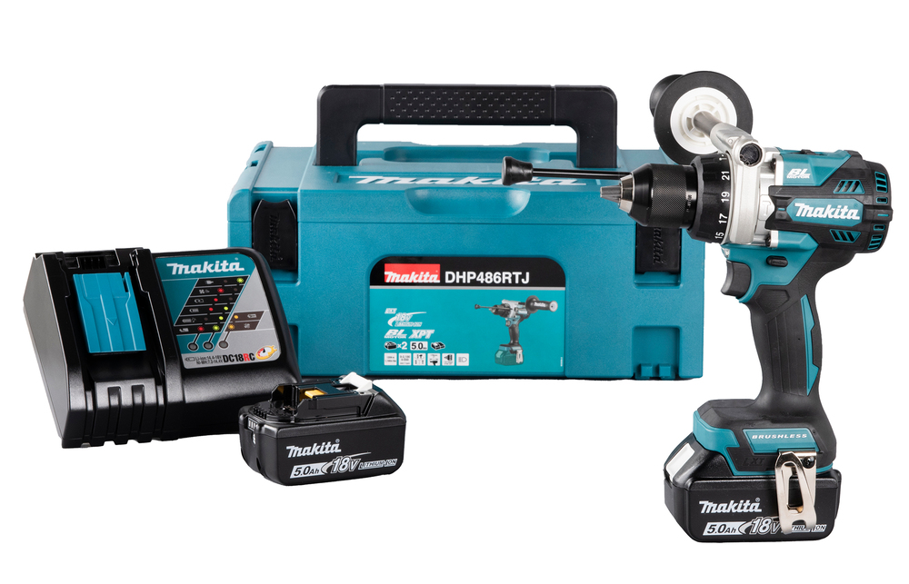 Ударная дрель-шуруповерт аккумуляторная Makita DHP486RTJ LXT 18В, 2х5.0 Ач, 130 Нм, 2100 об/мин