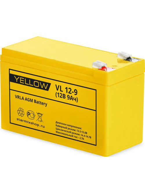 Аккумулятор Yellow VL12-9 YL 12В 9Ач 151x65x94 мм Прямая (+-)