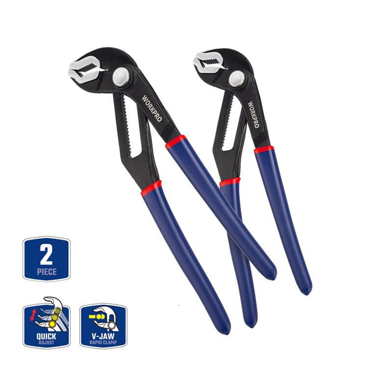 Набор клещей переставных 200 мм и 250 мм  CR-V  (с кнопкой) WORKPRO