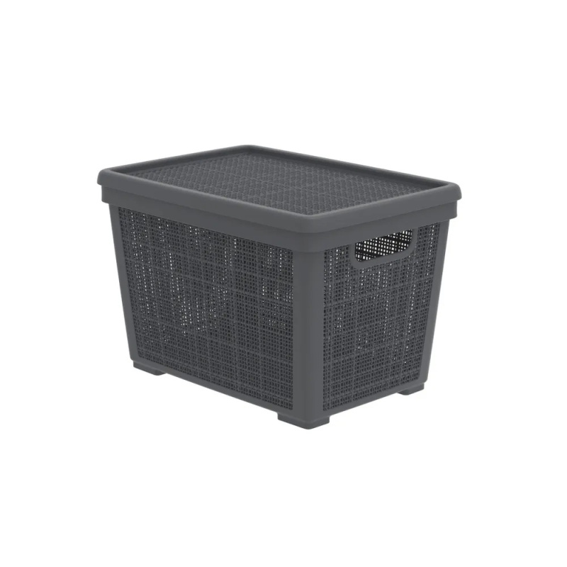 Плетёная корзина для хранения с крышкой «Лён» 22 л (400х284х264 мм) графит