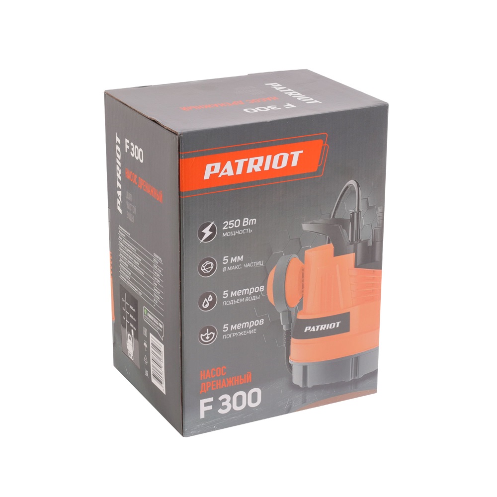Насос дренажный PATRIOT F 300  для чистой воды, 250 Вт