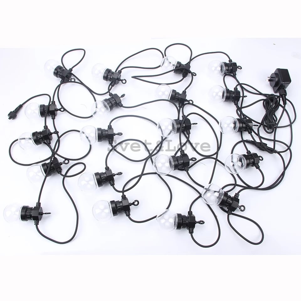 Уличная ретро гирлянда, черный круглый провод, 20 лампочек матовых, 1 Вт