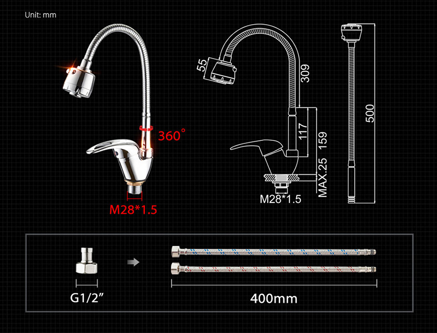 СМЕСИТЕЛЬ ДЛЯ КУХНИ LEDEME L4302-B ГИБКИЙ ИЗЛИВ