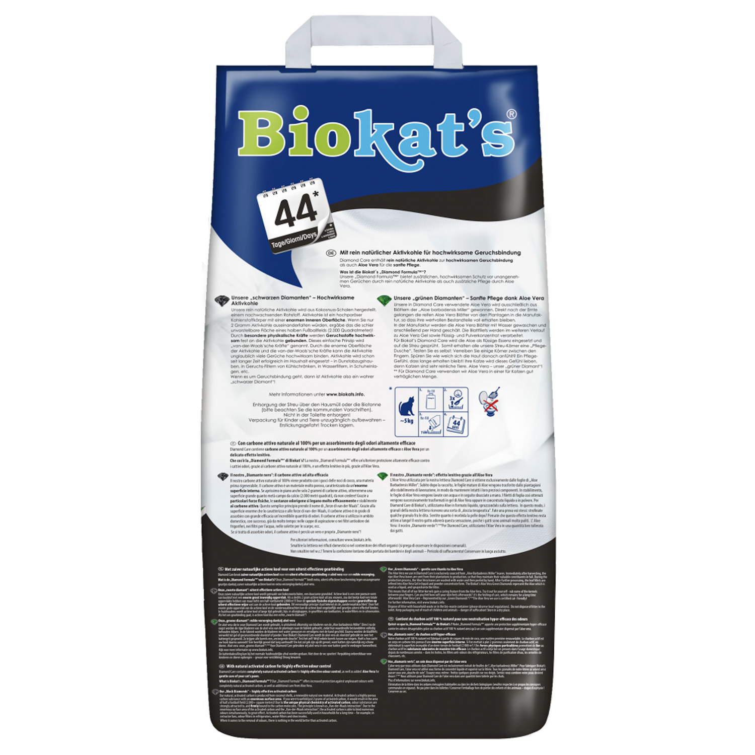 BIOKAT'S Diamond Care CLASSIC наполнитель комкующийся с активированным углем 8л