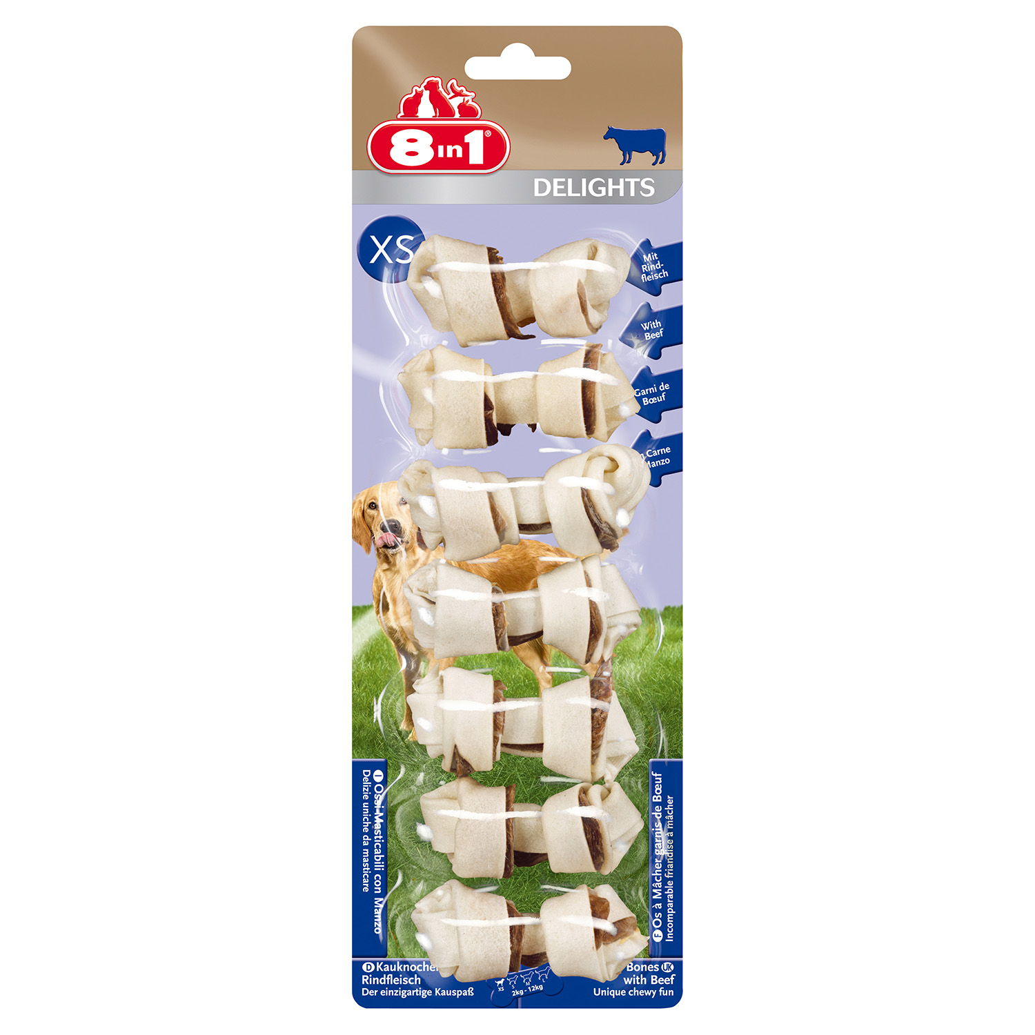 8in1 DELIGHTS Beef XS косточки с говядиной для мелких собак 7,5 см 7 шт