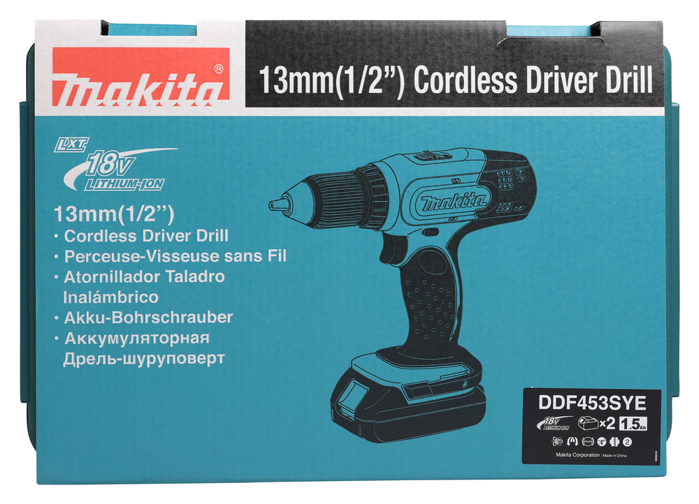 Дрель-шуруповерт аккумуляторная Makita DDF453SYE LXT 18В, 2х1.5 Ач Li-ion, 42 Нм, 1300 об/мин