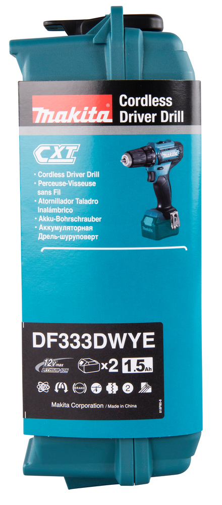 Дрель-шуруповерт аккумуляторная Makita DF333DYX14 CXT 12В, 2х1.5 Ач Li-ion, 30 Нм, 1700 об/мин, набор бит D-31083