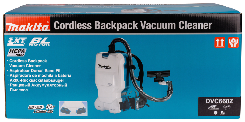 Пылесос ранцевый аккумуляторный Makita DVC660Z LXT 18В X2,  11 кПа, 6 л, без акб и ЗУ