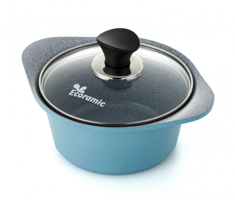 Кастрюля 1 л. Ecoramic 16 см с каменным антипригарным покрытием с крышкой