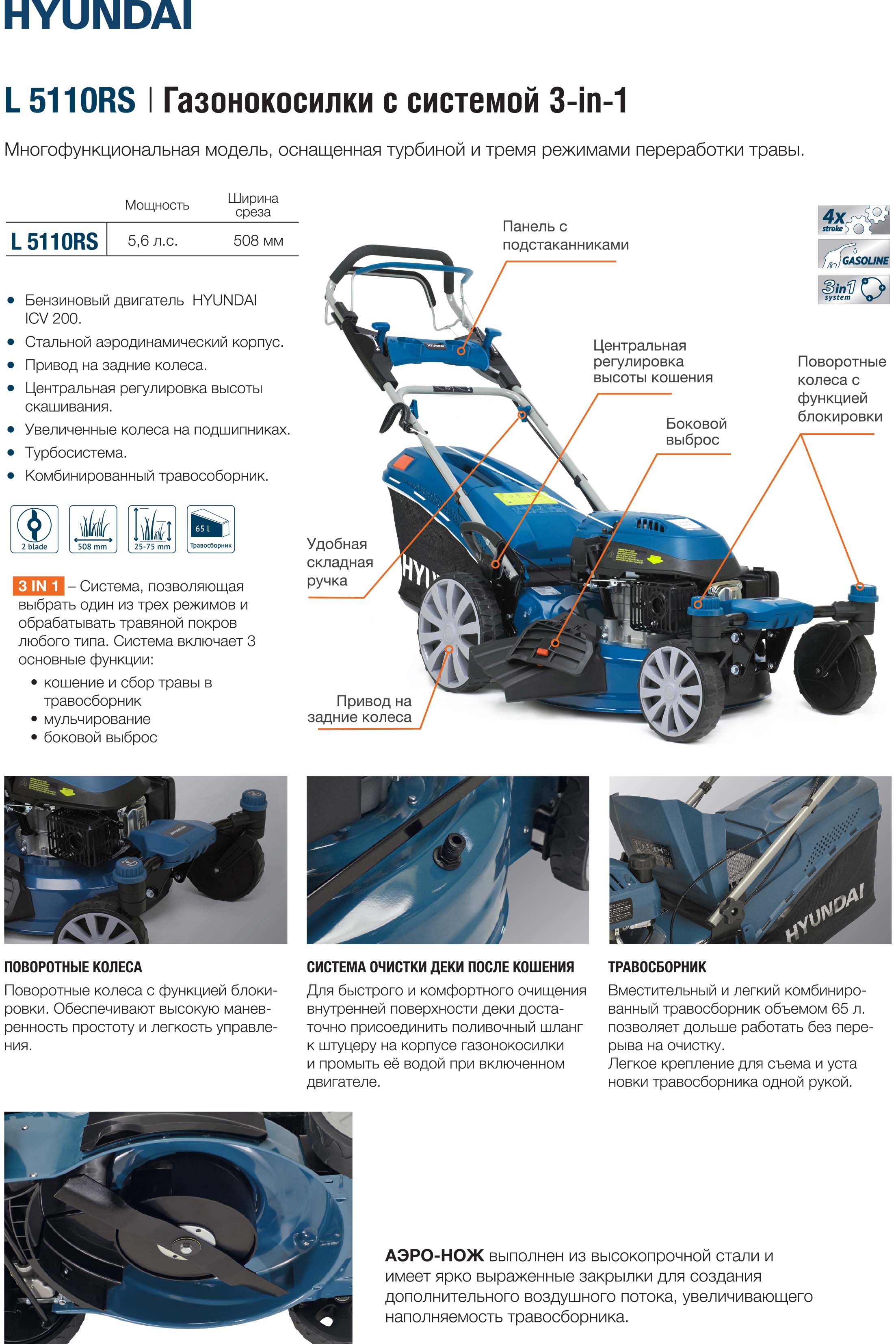 Бензиновая газонокосилка Hyundai L 5110RS