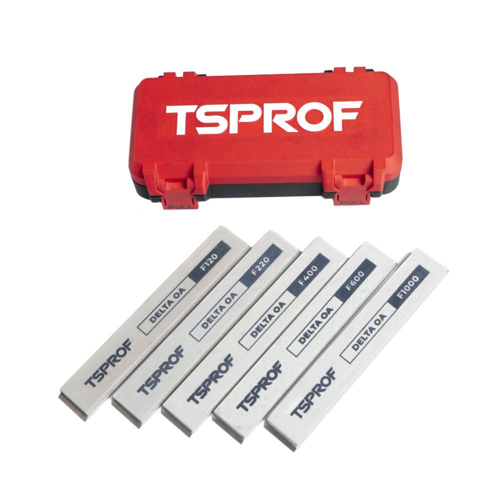 Камни для заточки TSPROF Delta OA, на бланках (5 шт), в кейсе