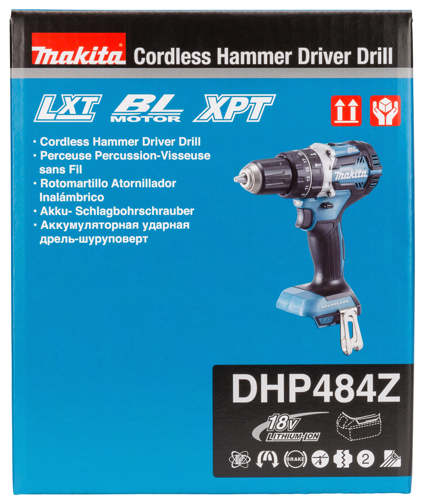Ударная дрель-шуруповерт аккумуляторная Makita DHP484Z LXT 18В, 54 Нм, 2000 об/мин, без акб и ЗУ