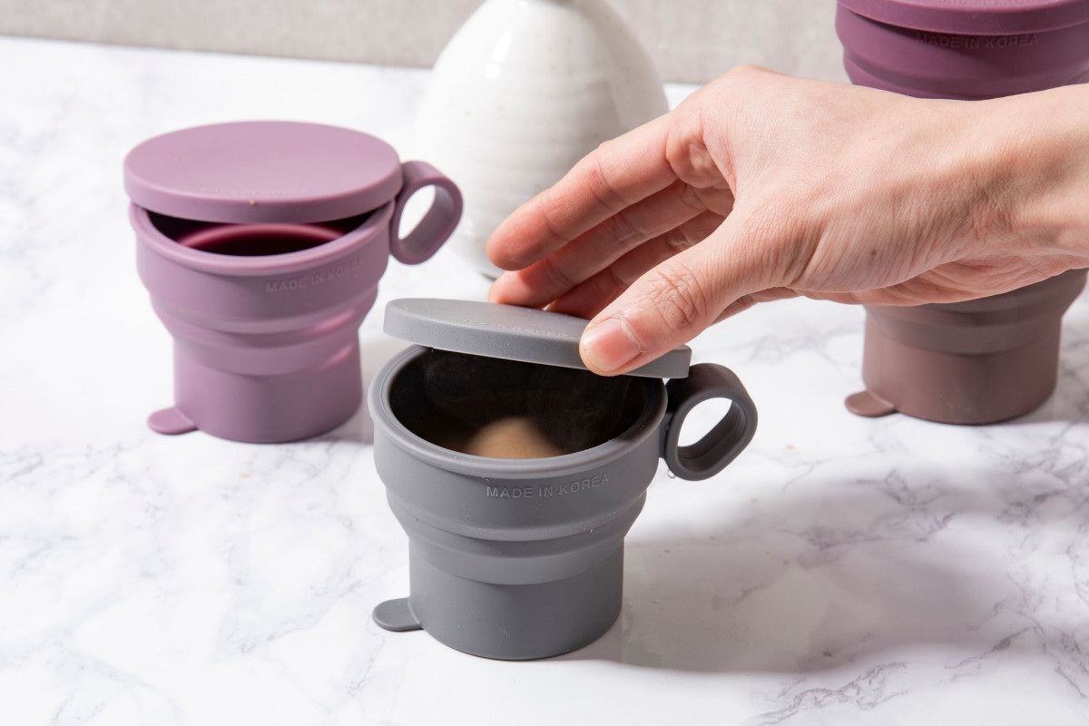 Силиконовая складная кружка с ручкой KF Pastel