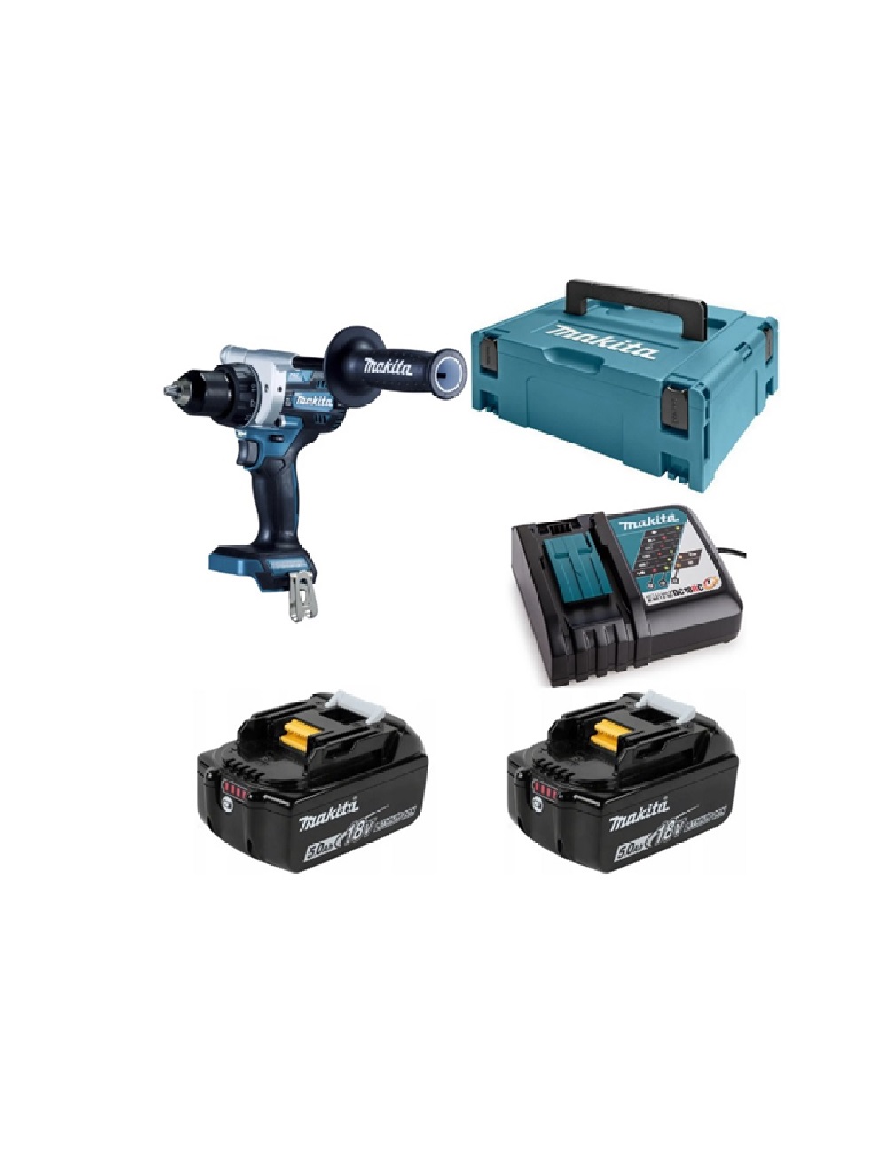 Дрель-шуруповерт аккумуляторная Makita DDF486RTJ LXT BL 18В, 2х5.0 Ач Li-ion, 130 Нм, 2100 об/мин