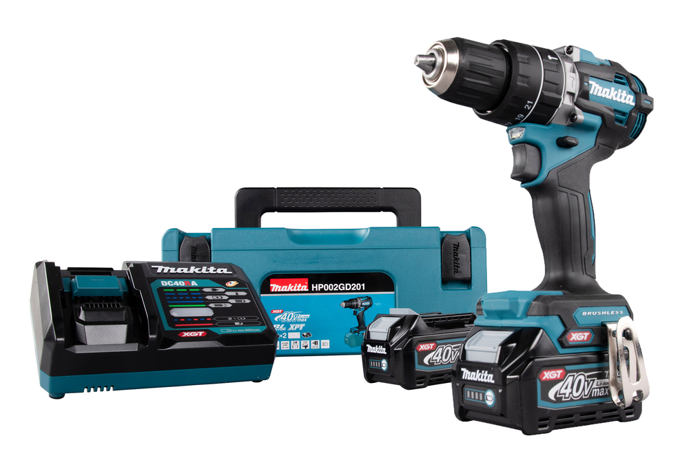 Ударная дрель-шуруповерт аккумуляторная Makita HP002GD201 XGT 40В, 2х2.5 Ач, 65 Нм, 2200 об/мин