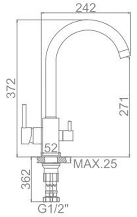 СМЕСИТЕЛЬ ДЛЯ КУХНИ LEDEME L4255-3, С ВЫХОДОМ ДЛЯ ПИТЬЕВОЙ ВОДЫ С ГАЙКОЙ
