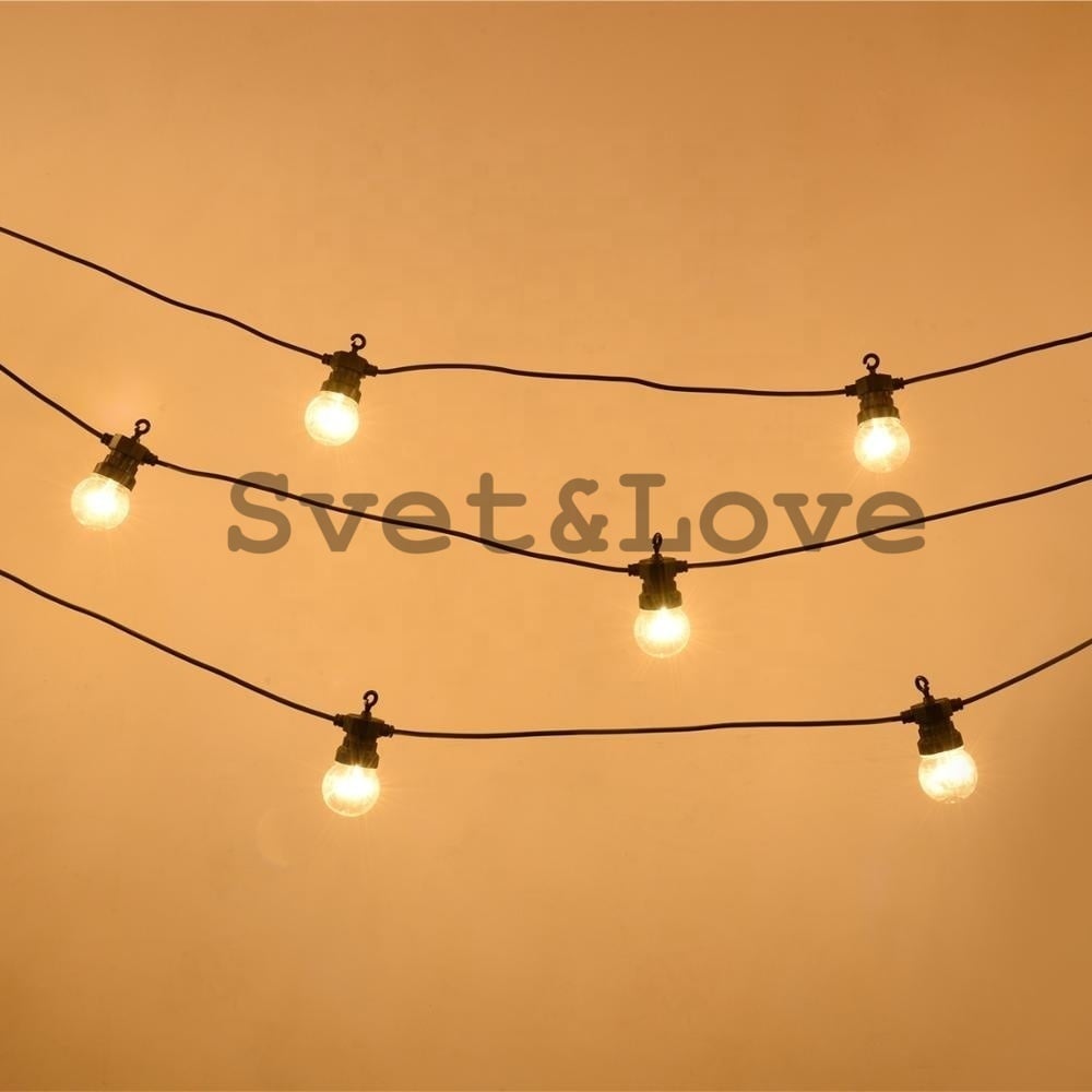 Уличная ретро гирлянда, черный круглый провод, 20 лампочек матовых, 1 Вт