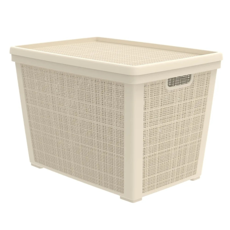 Плетёная корзина для хранения с крышкой «Лён» 65 л (568х400х391 мм) слоновая кость