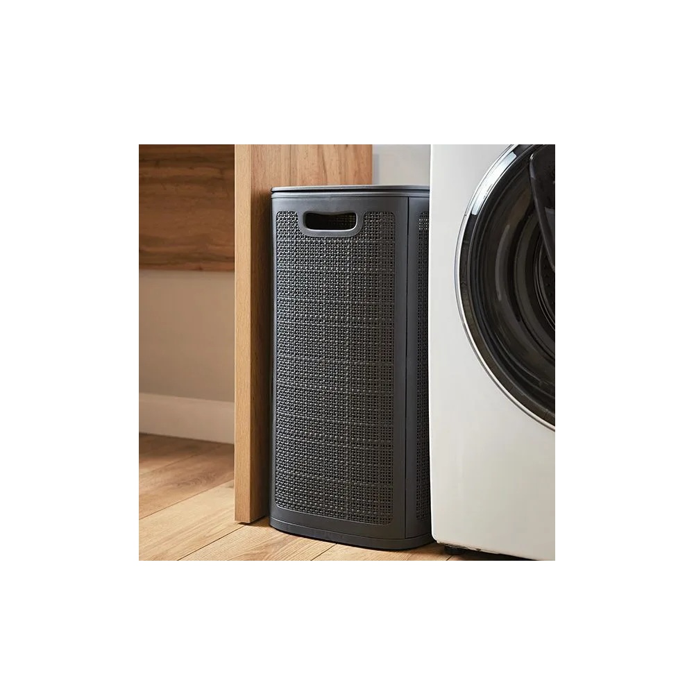 Плетёная корзина для белья сборная «Лён» 75 л (43х32.1х60 см) графит