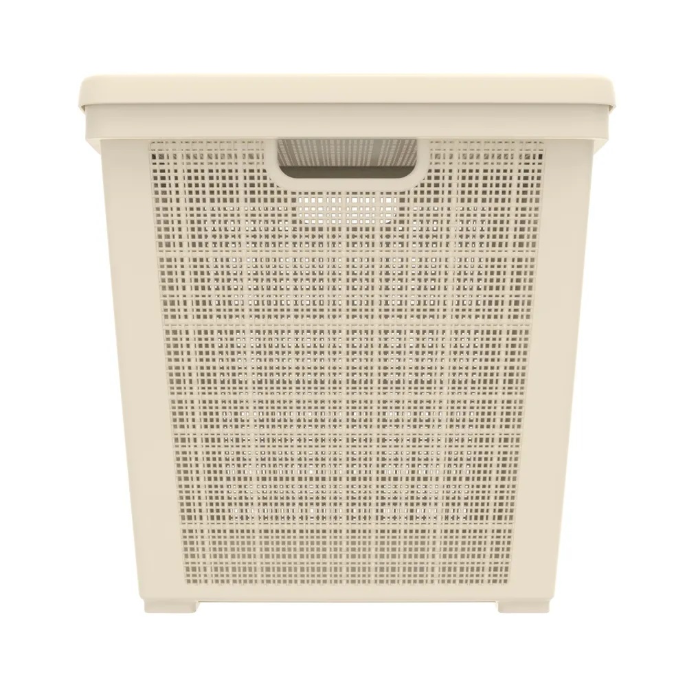 Плетёная корзина для хранения с крышкой «Лён» 65 л (568х400х391 мм) слоновая кость