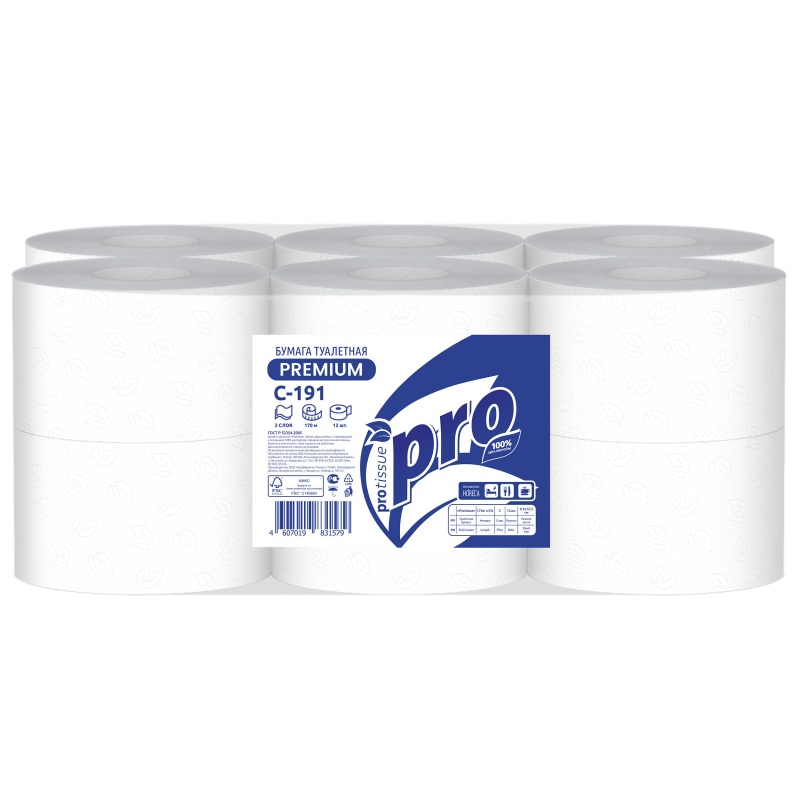 Туалетная бумага "PROTISSUE" C191 2 слоя, 170 м, целлюлоза