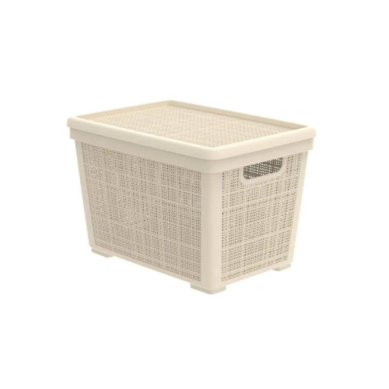Плетёная корзина для хранения с крышкой «Лён» 22 л (400х284х264 мм) слоновая кость