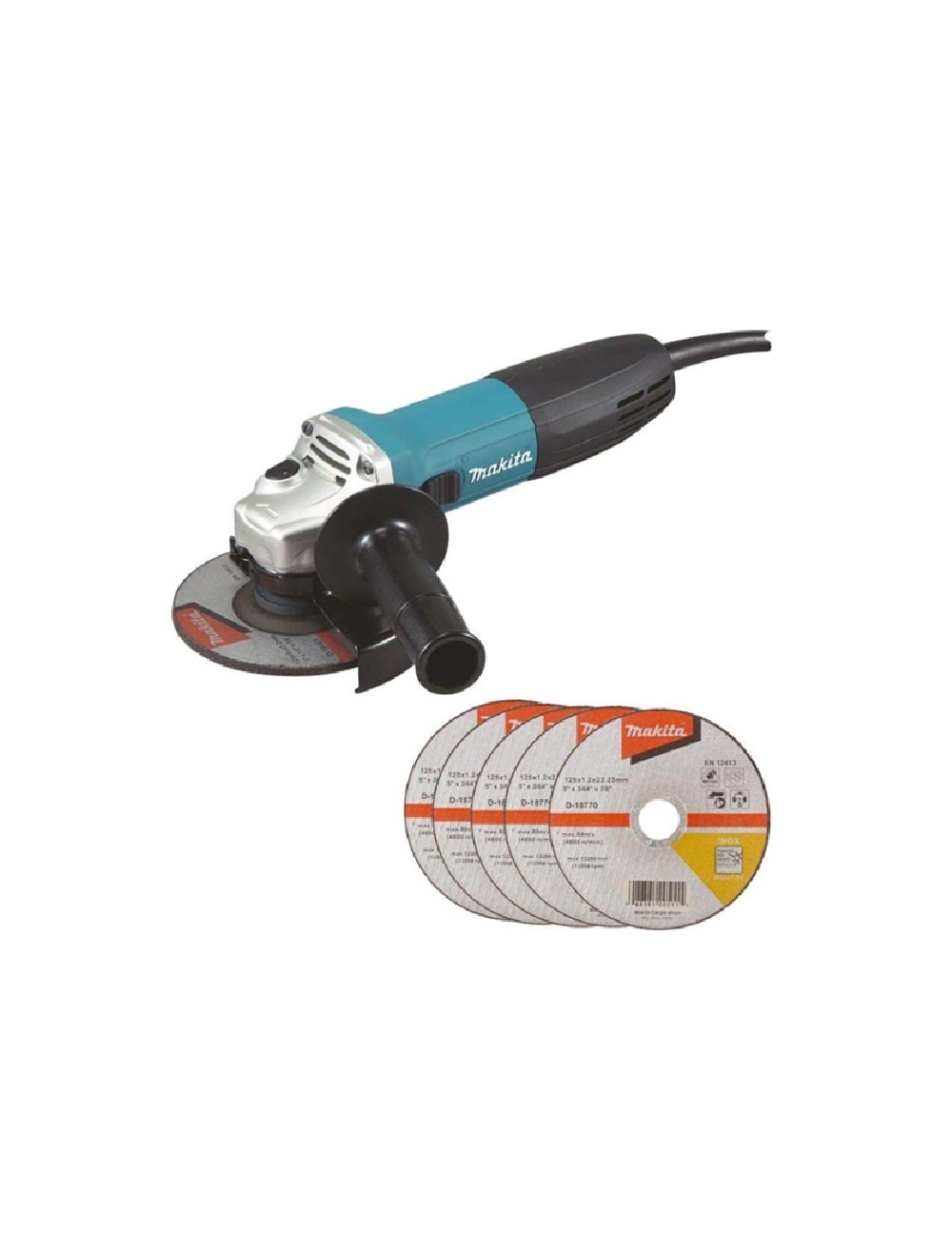 Угловая шлифмашина электрическая Makita GA5030RX9 720 Вт, 125 мм, 11000 об\м, 5 дисков