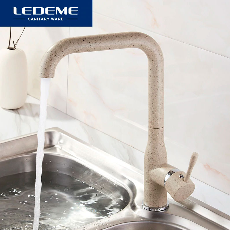 СМЕСИТЕЛЬ ДЛЯ КУХНИ LEDEME L4698M, БЕЖЕВЫЙ МАТОВЫЙ, ВЫСОКИЙ ИЗЛИВ