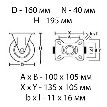 Промышленное неповоротное колесо с площадочным креплением (без тормоза) 5001160R
