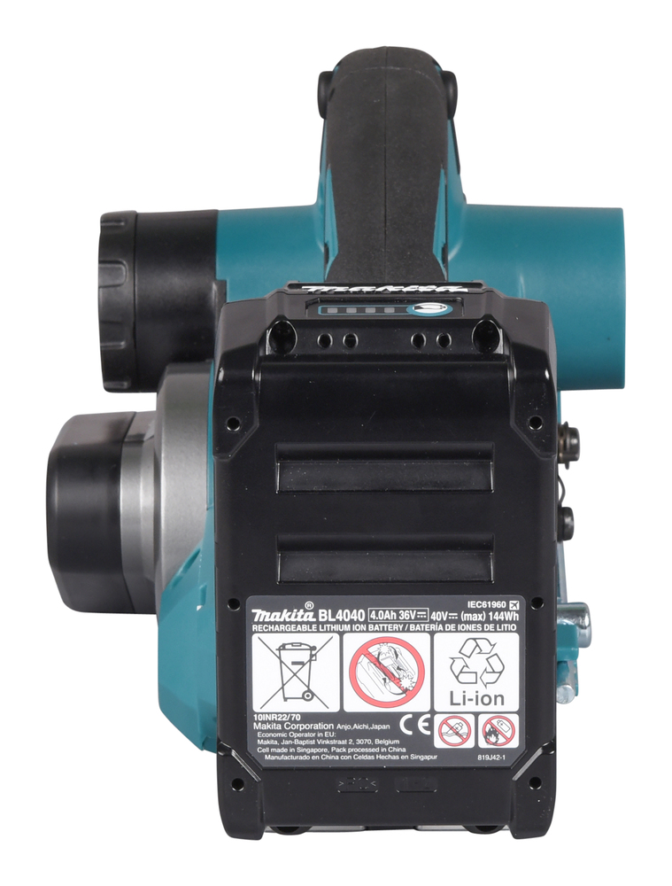 Рубанок аккумуляторный  Makita KP001GZ б\щет, 40В, XGT, 15000 об\м, ширина 82 мм, глуб. 4 мм, 3.7 кг, XPT, AWS, без акб и ЗУ