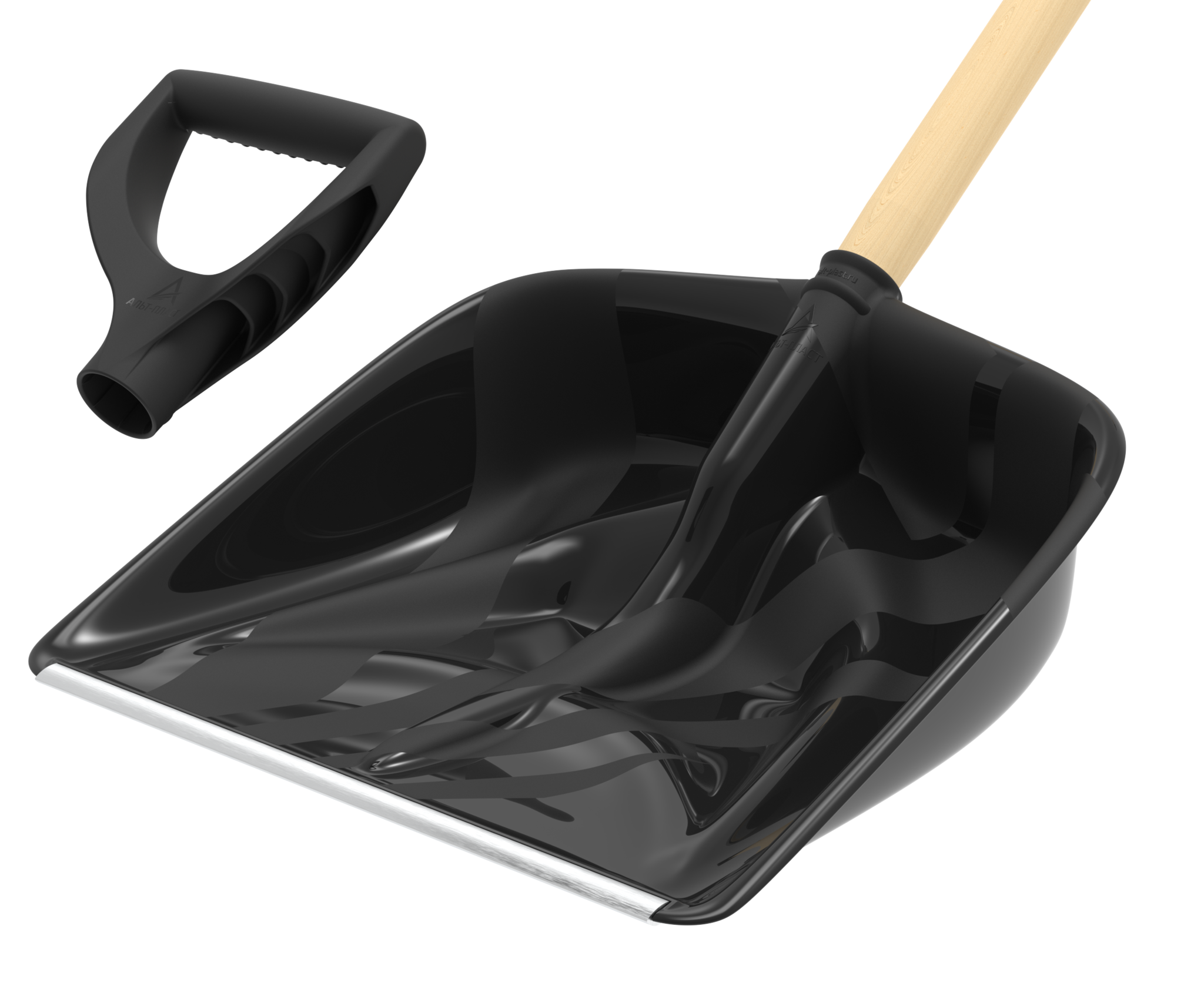 Лопата снеговая с металлической планкой и пластмассовой ручкой «Альфа» 460×420мм