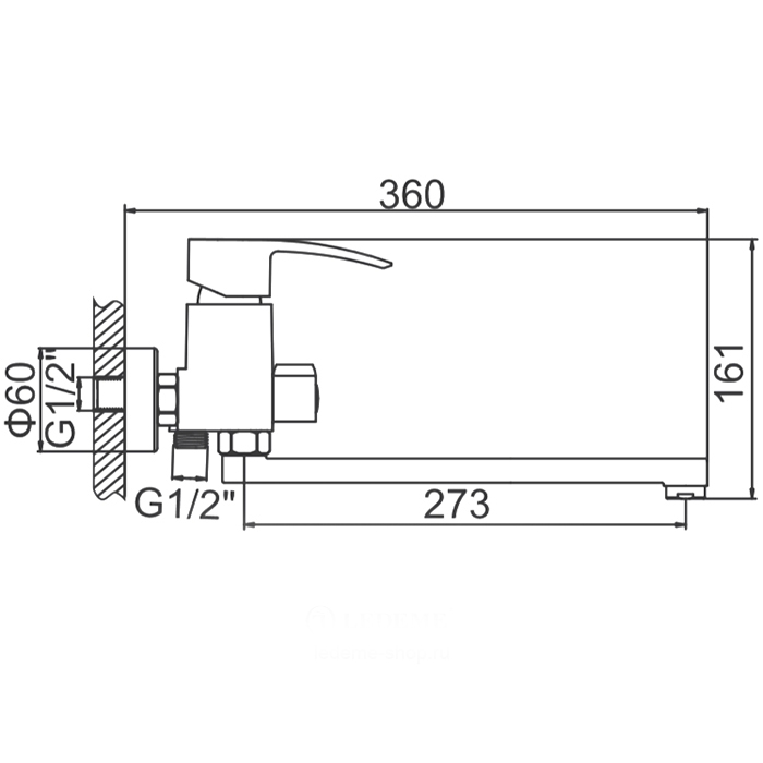 СМЕСИТЕЛЬ ДЛЯ ВАННЫ LEDEME L2243, ДЛИННЫЙ ИЗЛИВ
