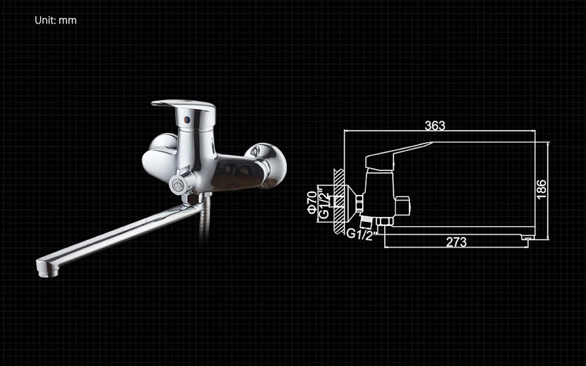 СМЕСИТЕЛЬ ДЛЯ ВАННЫ LEDEME L2207 ДЛИННЫЙ ИЗЛИВ