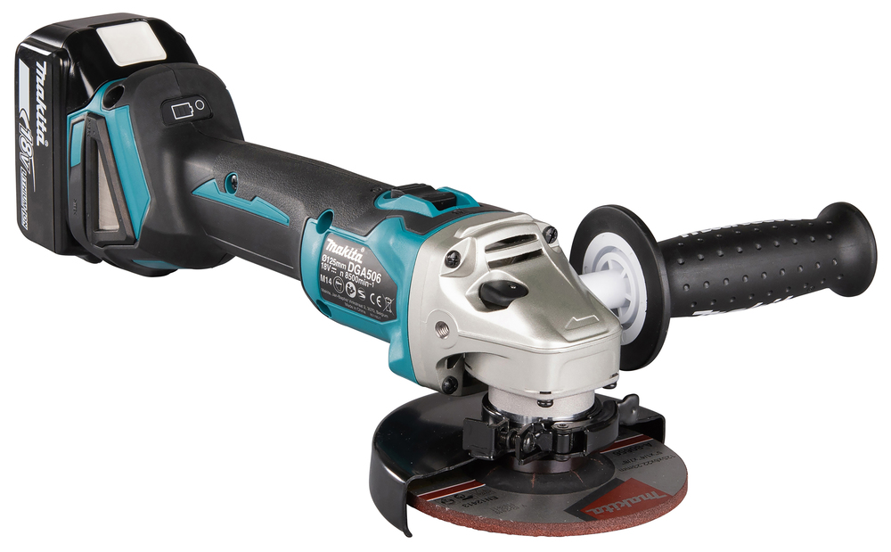 Угловая шлифмашина аккумуляторная Makita DGA506RME LXT 18В, 125 мм, 8500 об/мин, 2х4.0 Ач Li-ion