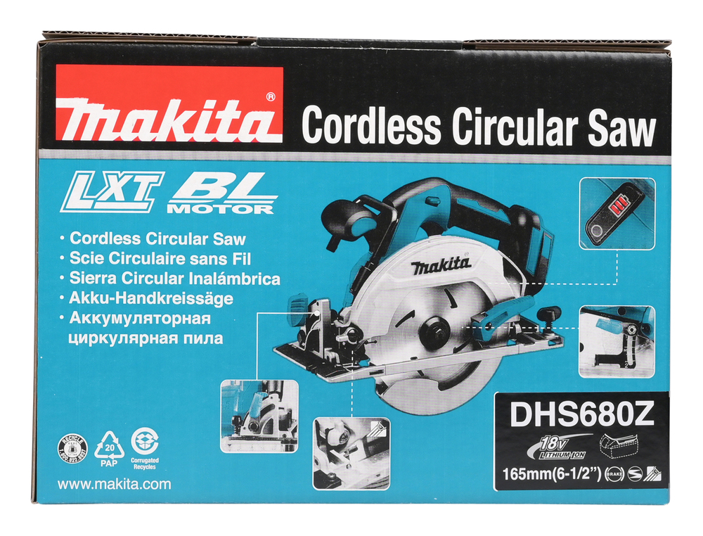 Пила дисковая аккумуляторная Makita DHS680Z LXT 18В, 165 мм, 5000 об/мин, без акб и ЗУ