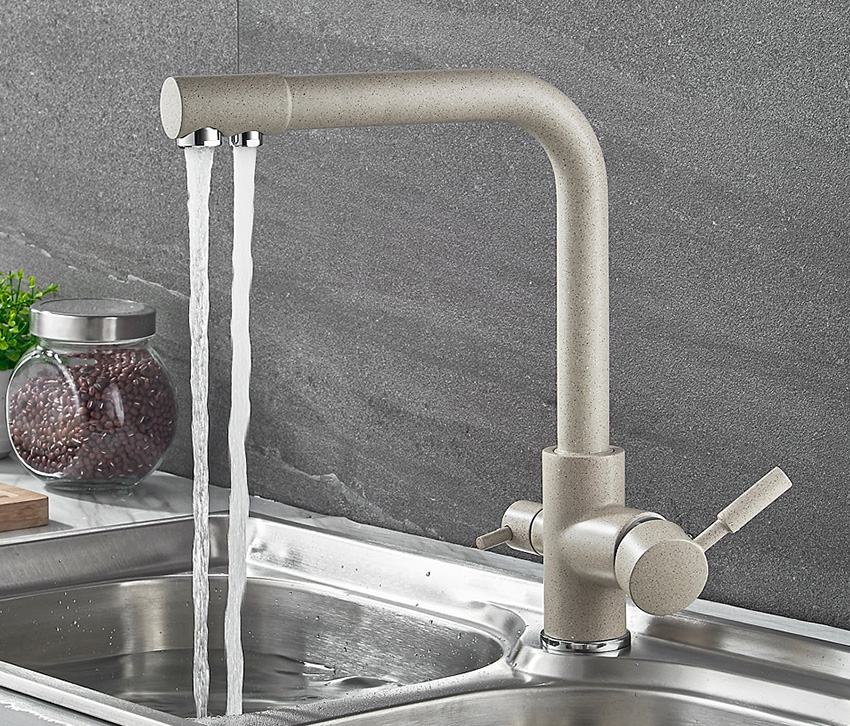 СМЕСИТЕЛЬ ДЛЯ КУХНИ LEDEME L4055K-3, С ВЫХОДОМ ПИТЬЕВОЙ ВОДЫ, БЕЖЕВЫЙ-МАТОВЫЙ