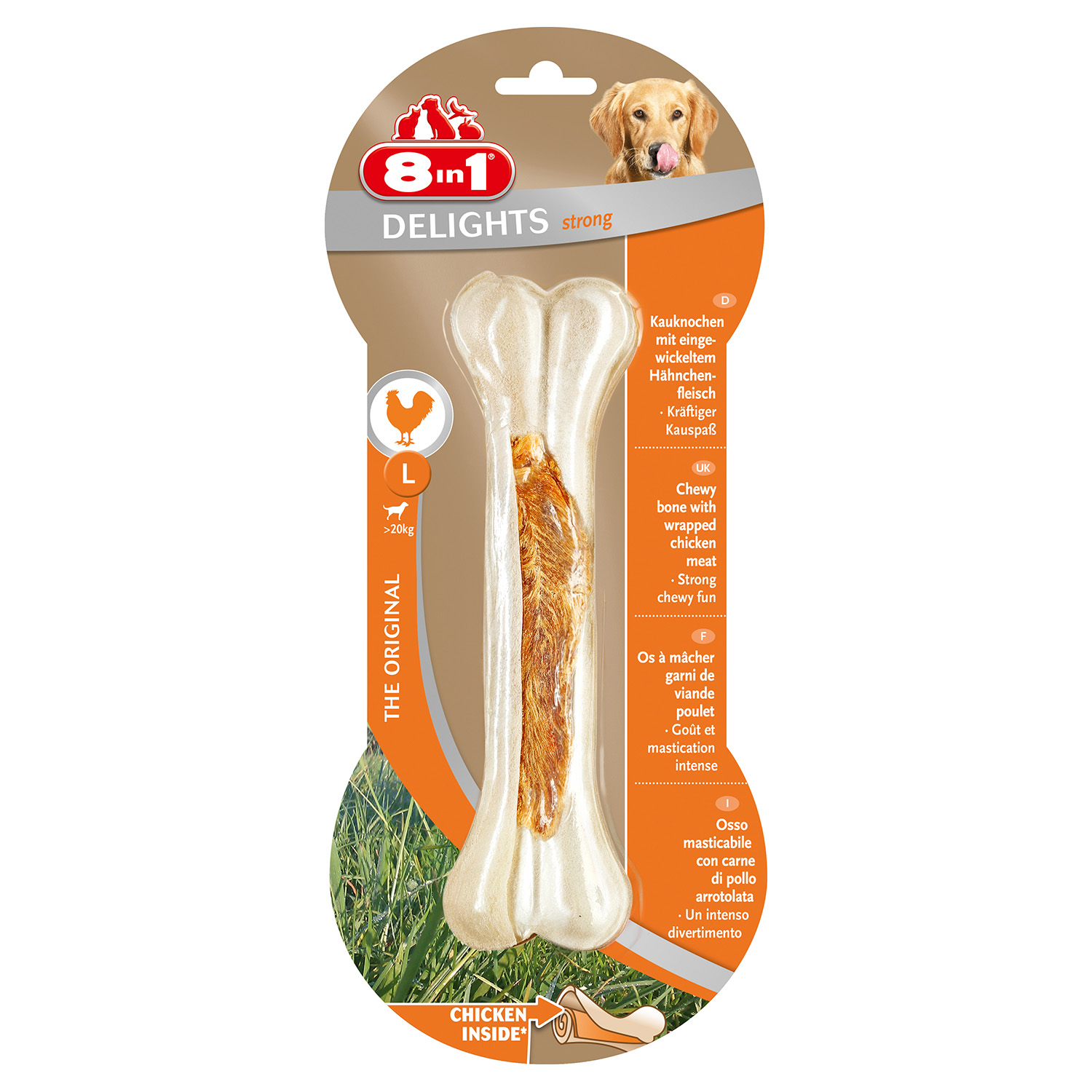 8in1 DELIGHTS Strong L косточка сверхпрочная с куриным мясом для крупных собак 21 см